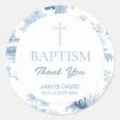 編集可能バプテスステッカー – ブルーヴィンテージトイル ラウンドシール (正面)