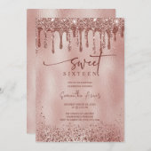 編集可能バラ金ゴールドスウィート16テンプレート 招待状 (正面/裏面)