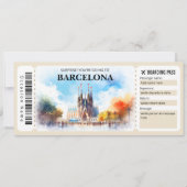 編集可能バルセロナスペイン飛行機搭乗パス 招待状 (正面)