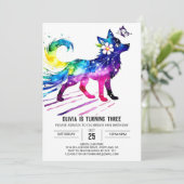 編集可能パステルウルフデジタルガール誕生日 招待状 (スタンド正面)