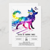 編集可能パステルウルフデジタルガール誕生日 招待状 (正面/裏面)