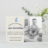 編集可能パステルドットとパーティーハットフォト誕生日 招待状 (スタンド正面)