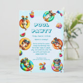 編集可能パピスプラッシュ誕生日プールパーティー 招待状 (スタンド正面)