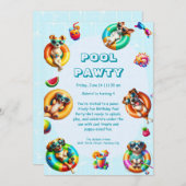 編集可能パピスプラッシュ誕生日プールパーティー 招待状 (正面/裏面)
