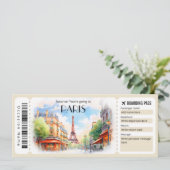 編集可能パリ飛行機ボーディングパスチケット 招待状 (スタンド正面)