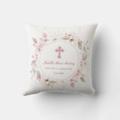 編集可能パーソナライズされたな最初のコミュニティのピンクフローラ クッション (裏面)