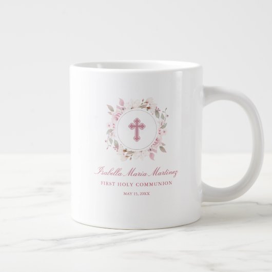 編集可能パーソナライズされたな最初のコミュニティのピンクフローラ ジャンボコーヒーマグカップ (右)