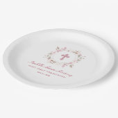 編集可能パーソナライズされたな最初のコミュニティのピンクフローラ ペーパープレート (アングル)