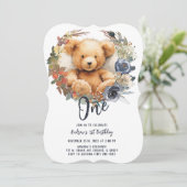 編集可能パーソナライズされたな1st誕生日ボーイベア 招待状 (スタンド正面)