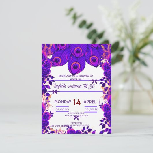 編集可能パーティの招待状ピーコックフェザーグリッター 招待状 (スタンド正面)