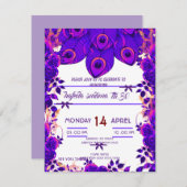 編集可能パーティの招待状ピーコックフェザーグリッター 招待状 (正面/裏面)