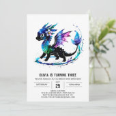 編集可能パープルドラゴンデジタルガール誕生日 招待状 (スタンド正面)