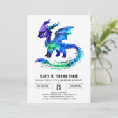 編集可能パープルドラゴンデジタルボーイ誕生日 招待状 (スタンド正面)