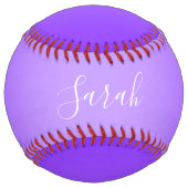 編集可能パープルバイオレットグラデーションおよびホワイト文字スクリプト ソフトボール (裏面)