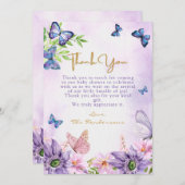 編集可能パープルバタフライガールベビーシャワー サンキューカード (正面/裏面)