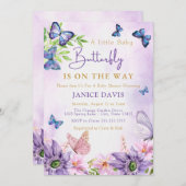 編集可能パープルバタフライガールベビーシャワー 招待状 (正面/裏面)