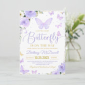 編集可能パープルバタフライベビーシャワー招待状 招待状 (スタンド正面)