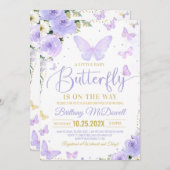 編集可能パープルバタフライベビーシャワー招待状 招待状 (正面/裏面)