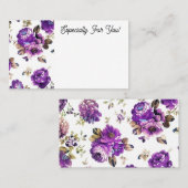 編集可能パープルフラワーショップブーケメッセージカード 名刺 (正面/裏面)