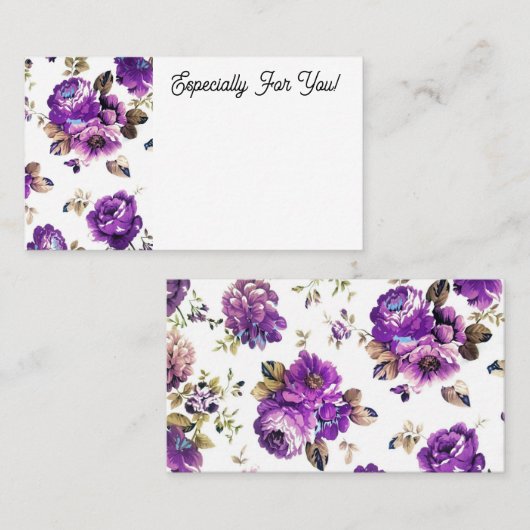 編集可能パープルフラワーショップブーケメッセージカード 名刺 (正面/裏面)