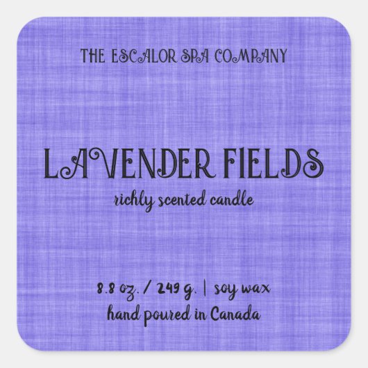 編集可能パープルリネンキャンドルラベル スクエアシール (正面)