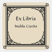 編集可能ビクトリアン雨滴コーナー蔵書票 スクエアシール (正面)