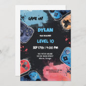 編集可能ビデオゲーム誕生日招待状テンプレート 招待状 (正面/裏面)