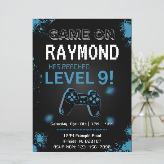 編集可能ビデオゲーム誕生日招待状 招待状 (スタンド正面)