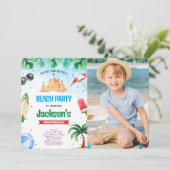 編集可能ビーチ誕生日フォト招待状 招待状 (スタンド正面)