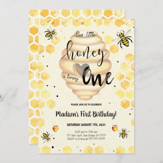 編集可能ビー招待状 招待状 (正面/裏面)