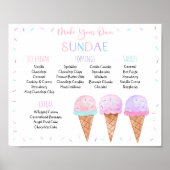 編集可能ピンクアイスクリームサンデ誕生日標識 ポスター (正面)