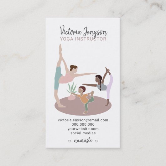 編集可能ピンクスピリチュアルヨガインストラクターボホポーズ 名刺 (正面)