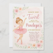 編集可能ピンクダンスパーティーカード(小さな女の子用) 招待状 (正面)