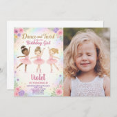 編集可能ピンクダンスパーティーテンプレートと写真 招待状 (正面/裏面)