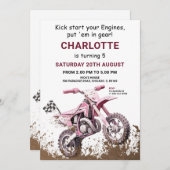 編集可能ピンクダートバイク誕生日招待状 招待状 (正面/裏面)