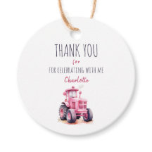 編集可能ピンクトラクター誕生日円メッセージカード