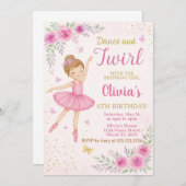 編集可能ピンクバレリーナパーティー招待状テンプレート 招待状 (正面/裏面)