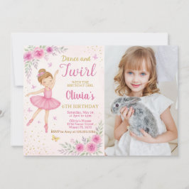 編集可能ピンクバレリーナパーティー招待状テンプレート 招待状