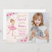 編集可能ピンクバレリーナパーティー招待状テンプレート 招待状 (正面/裏面)