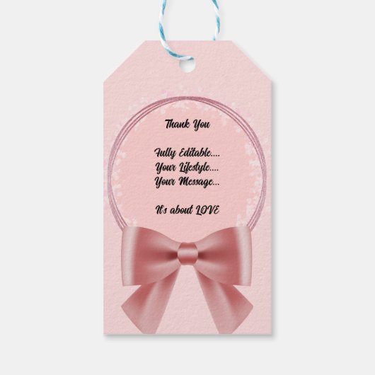 編集可能ピンクフローラリボンありがとう ギフトタグ (裏面)