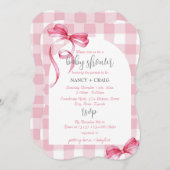 編集可能ピンクボウギンガムベビーシャワー 招待状 (正面/裏面)