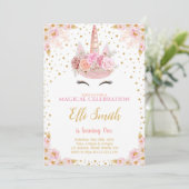 編集可能ピンクユニコーン誕生日 招待状 (スタンド正面)