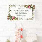 編集可能ピンクローズミニマリストフローラグリーンリーフ 横断幕 (インサイチュ)