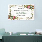 編集可能ピンクローズミニマリストフローラグリーンリーフ 横断幕 (トレードショー)