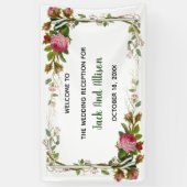 編集可能ピンクローズミニマリストフローラグリーンリーフ 横断幕 (縦)