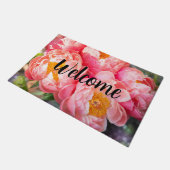 編集可能ピンク牡丹へようこそ ドアマット (アングル)