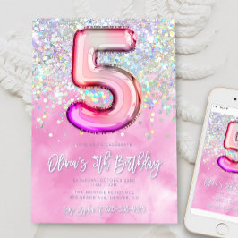 編集可能ピンク5th誕生日招待状テンプレートGli 招待状