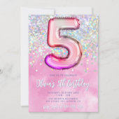 編集可能ピンク5th誕生日招待状テンプレートGli 招待状 (正面)