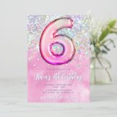 編集可能ピンク6番目の誕生日招待状テンプレートGli 招待状 (スタンド正面)