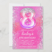 編集可能ピンク8番目の誕生日招待状テンプレート 招待状 (正面)
